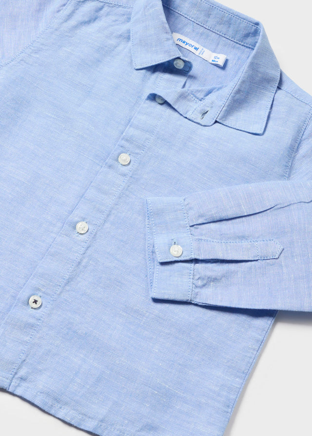 Baby Boy Basic Linen Roll Sleeve Shirt | Sky Blue