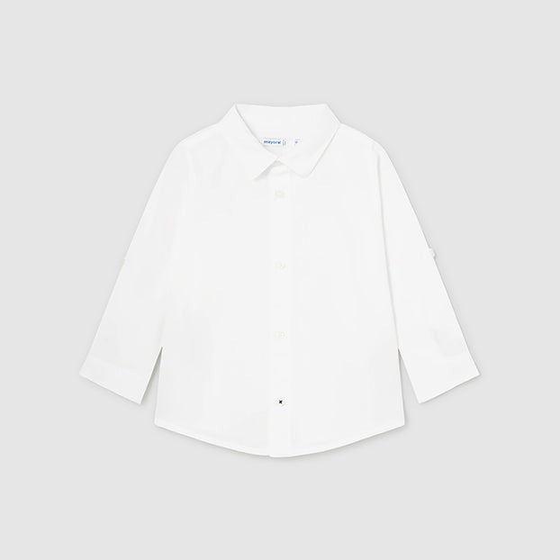 Baby Boy Basic Linen Roll Sleeve Shirt | White