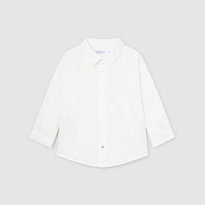 Baby Boy Basic Linen Roll Sleeve Shirt | White