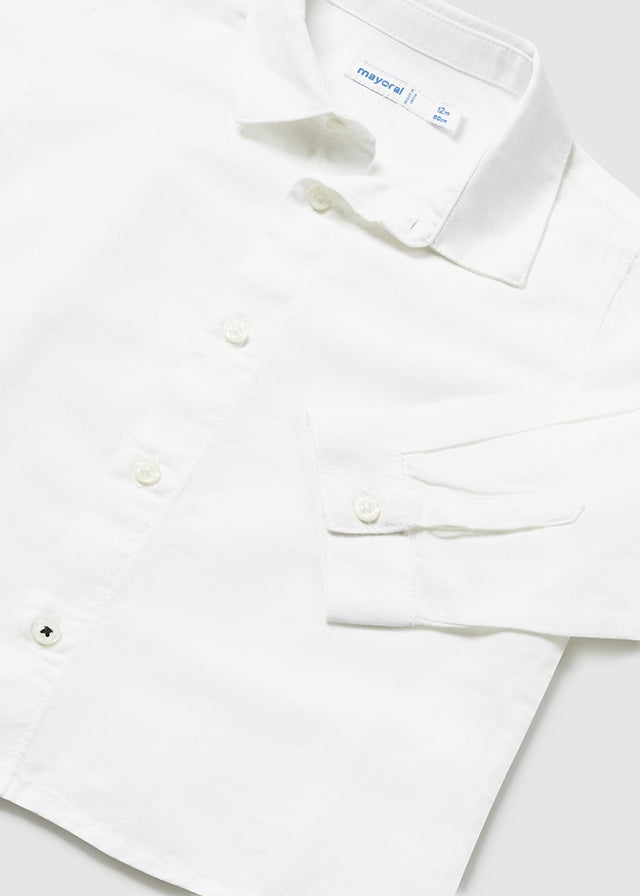 Baby Boy Basic Linen Roll Sleeve Shirt | White