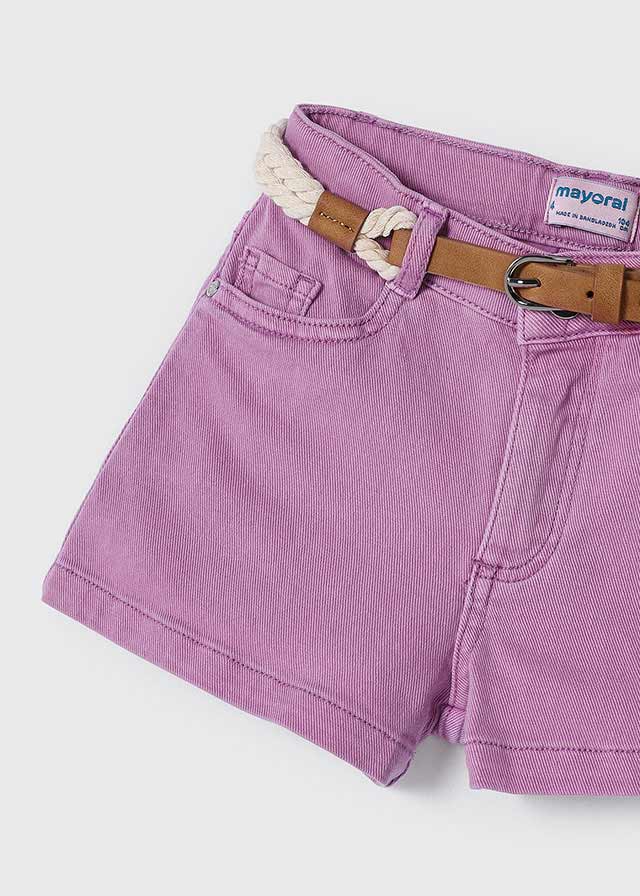 Girls Basic Twill Shorts with Belt | Orchid