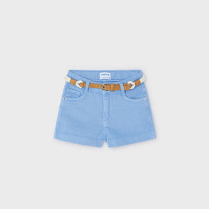 Girls Basic Twill Shorts with Belt | Indigo