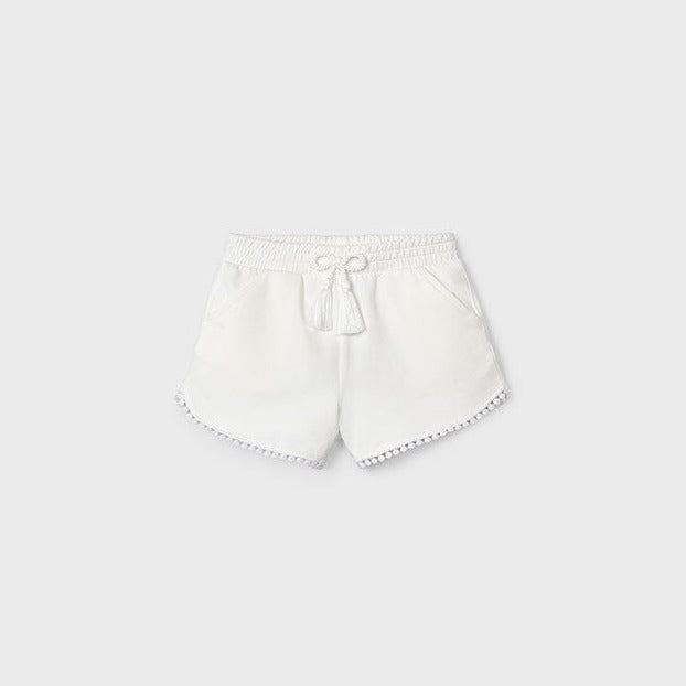 Girls Chenille Pom Shorts | White