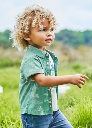 Baby Boy Short Sleeve Print Shirt | Eucalyptus