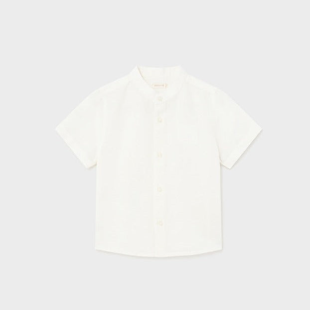 Baby Boy Short Sleeve Linen Mao Collar Shirt | Natural