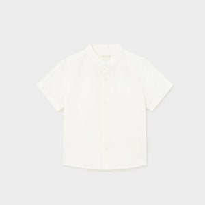 Baby Boy Short Sleeve Linen Mao Collar Shirt | Natural