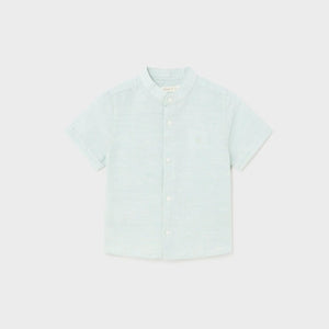 Baby Boy Short Sleeve Linen Mao Collar Shirt | Eucalyptus