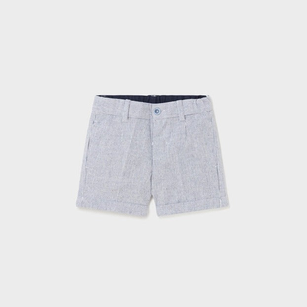 Baby Boy Linen Cuffed Shorts | Navy Seersucker
