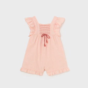 Baby Girl Smocked Flutter Sleeve Romper | Peach