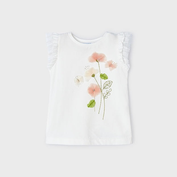 Girls Textured Flower Tank | Natural Peach