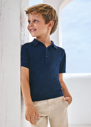 Boys Short Sleeve Knit Polo Shirt | Navy