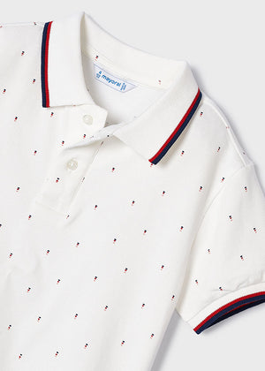 Boys Short Sleeve Print Polo Shirt | Cream