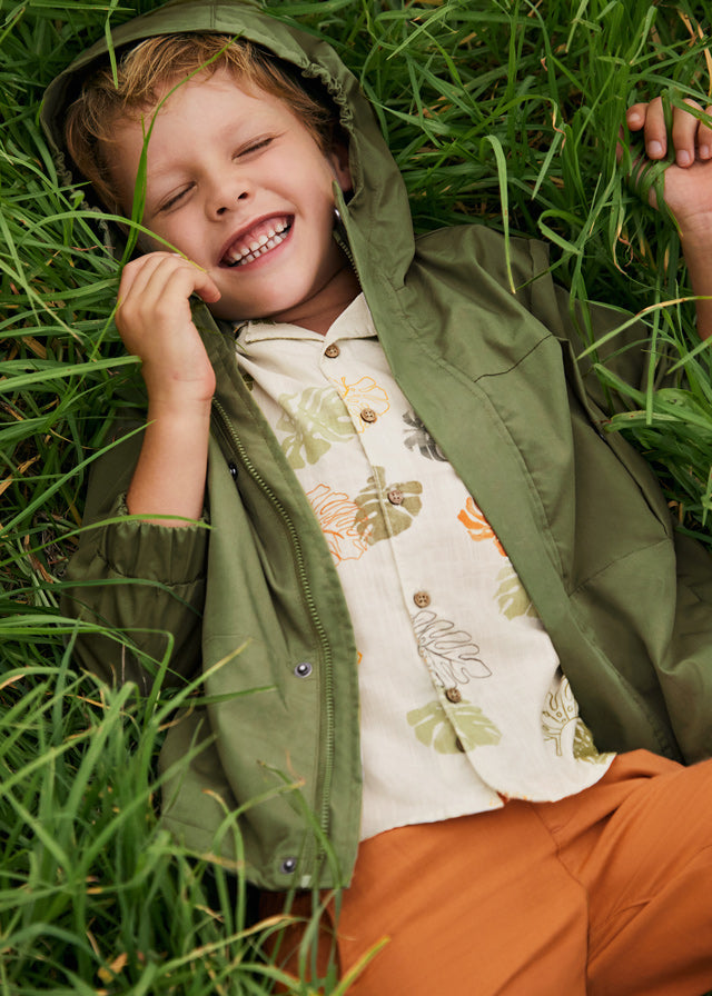 Boys Short Sleeve Palm Print Button Down Shirt | Iguana Green