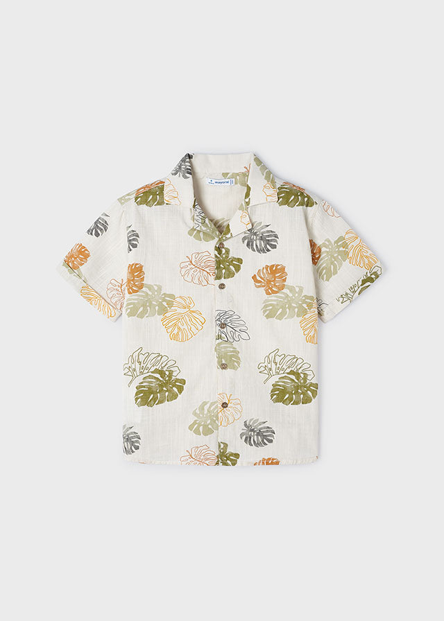 Boys Short Sleeve Palm Print Button Down Shirt | Iguana Green