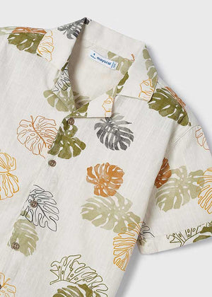 Boys Short Sleeve Palm Print Button Down Shirt | Iguana Green