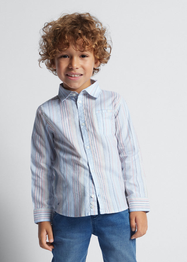 Boys Long Sleeve Striped Oxford Shirt | Sky Blue