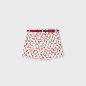 Girls Raw Edge Print Shorts with Belt | Natural Red