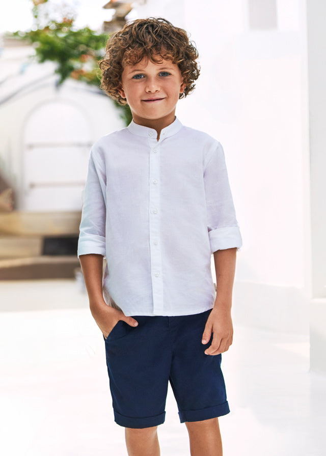 Boys Linen Chino Bermuda Short | Navy
