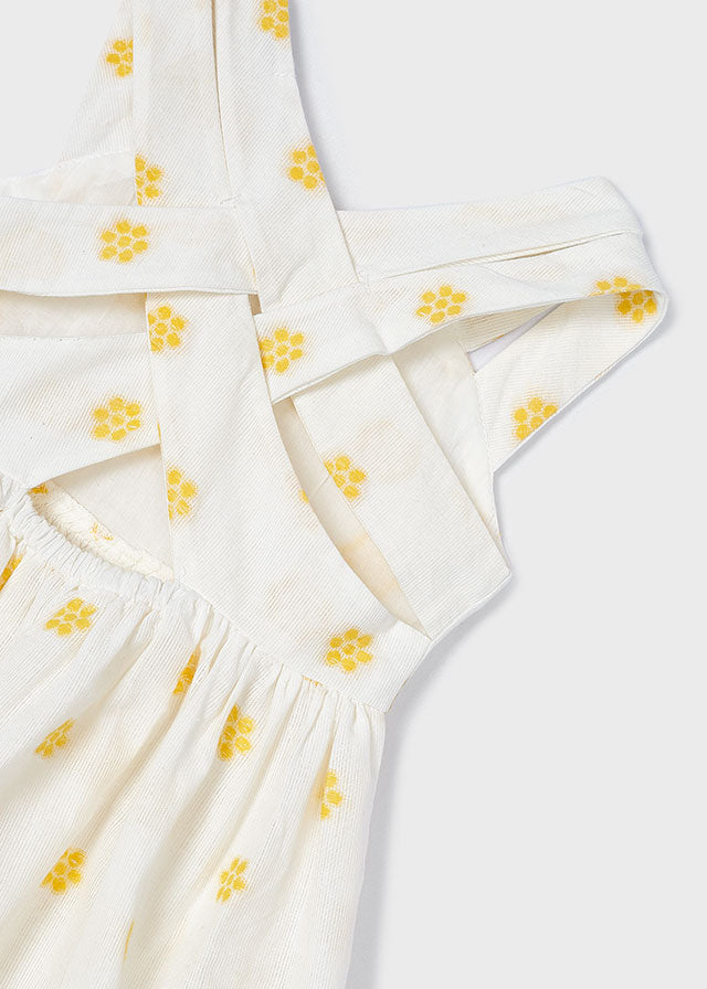 Girls Jacquard Flower Embroidered Dress | Cream