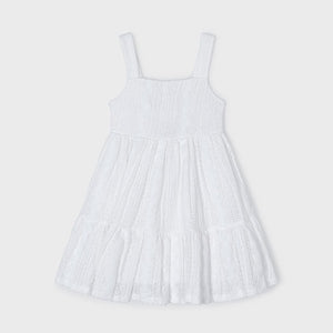 Girls Eyelet Tiered Dress | White
