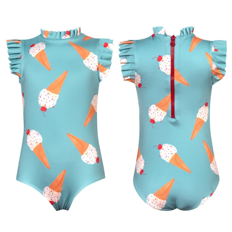 Girls Alisson One-Piece Swimsuit | Ice Cream Azul