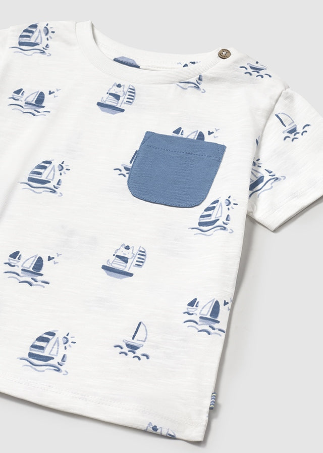 Short Sleeve Sailboat Print T-Shirt | Capri Blue