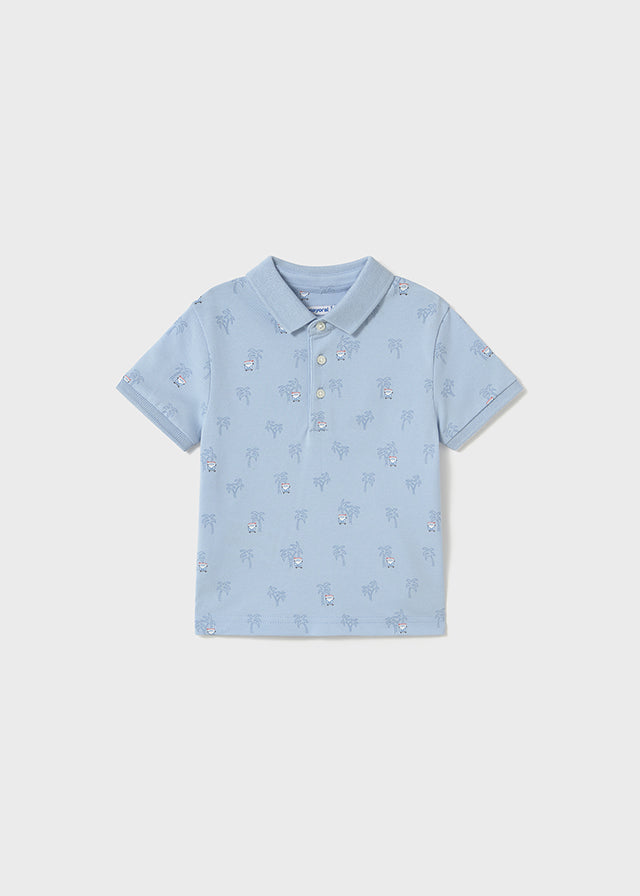Short Sleeve Palm Print Polo Shirt | Sky