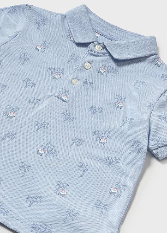 Short Sleeve Palm Print Polo Shirt | Sky