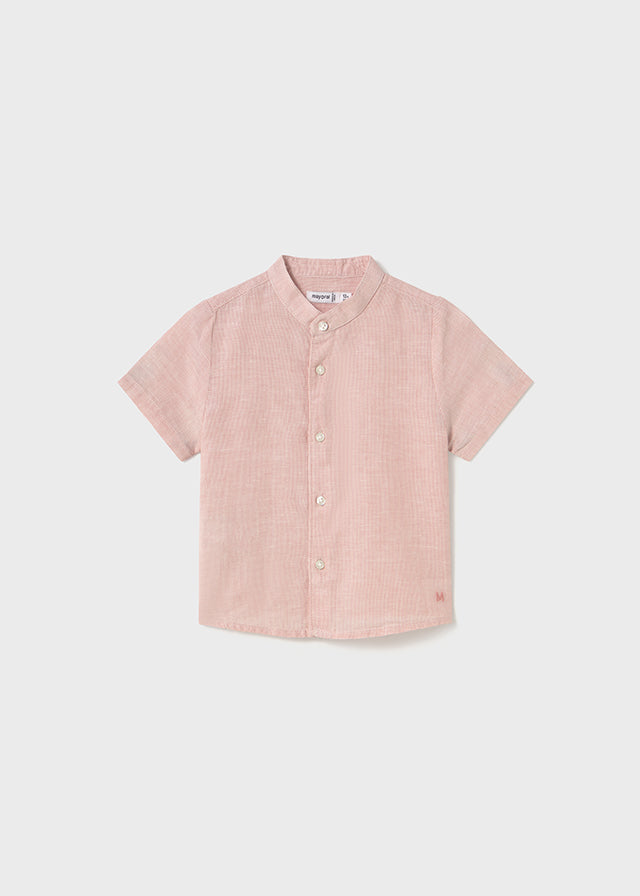 Short Sleeve Linen Mao Collar Shirt | Brick Red