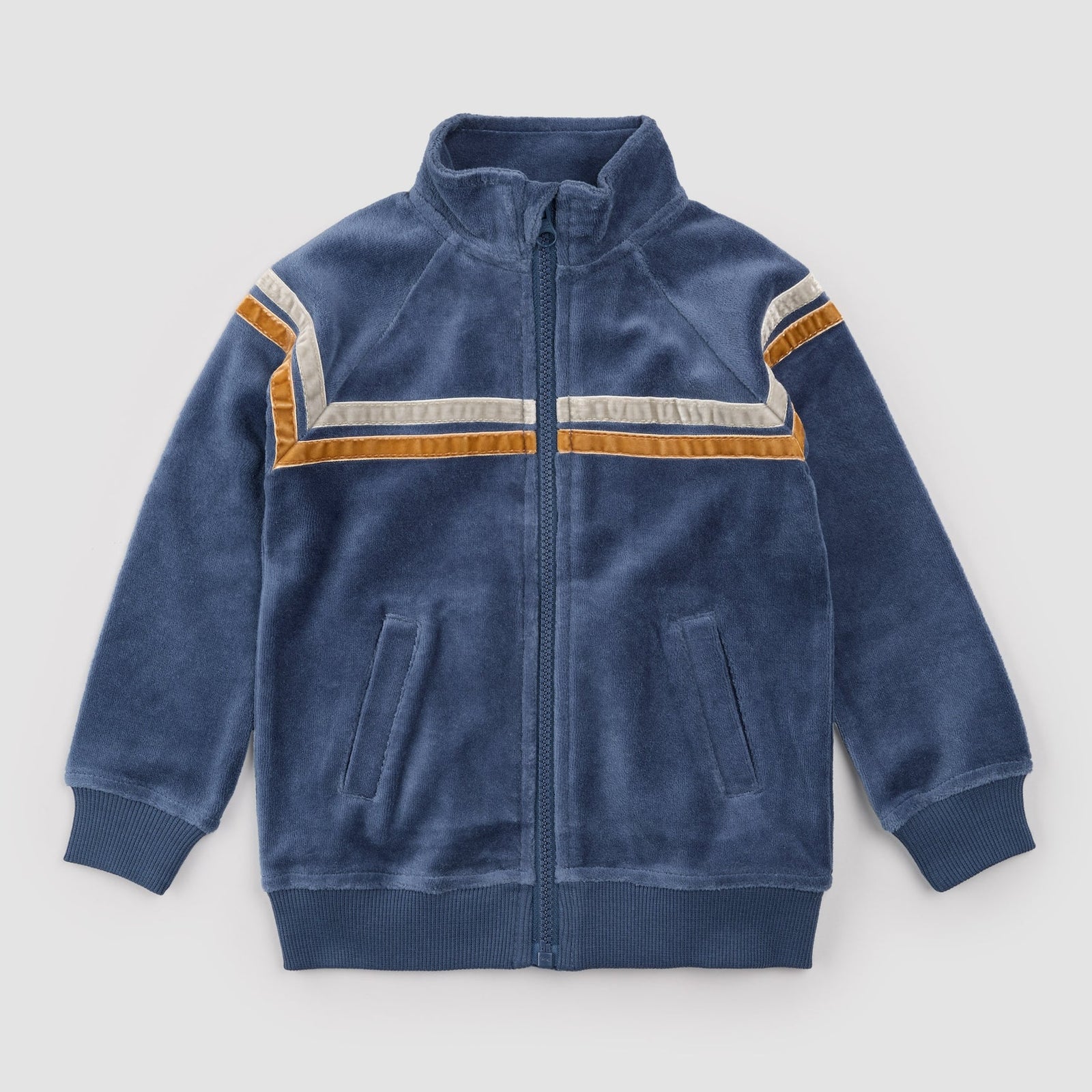 Velour Track Jacket | Retro Stripe on Miles Blue