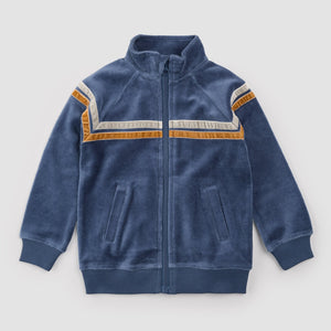 Velour Track Jacket | Retro Stripe on Miles Blue