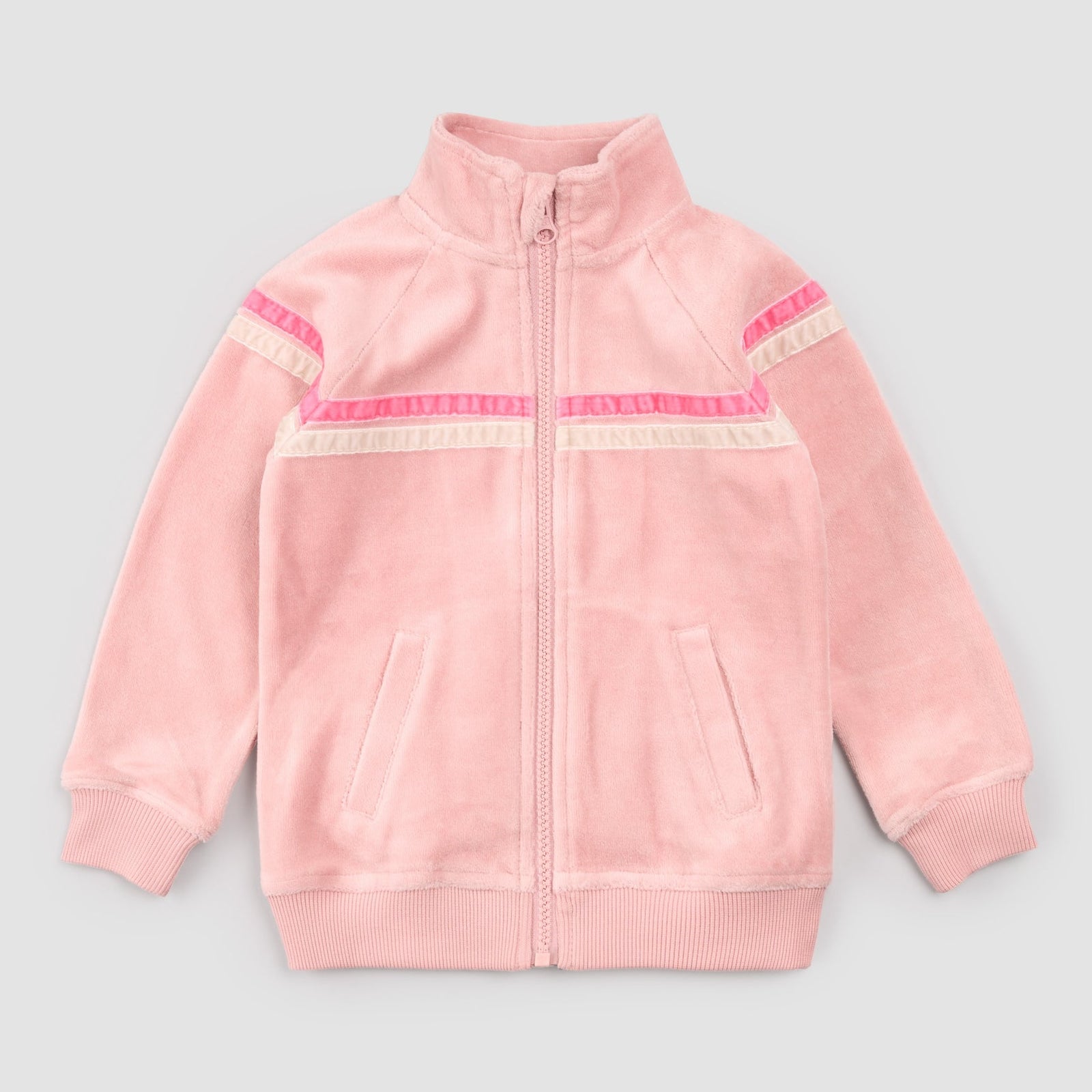 Velour Track Jacket | Retro Stripe on Miles Pink