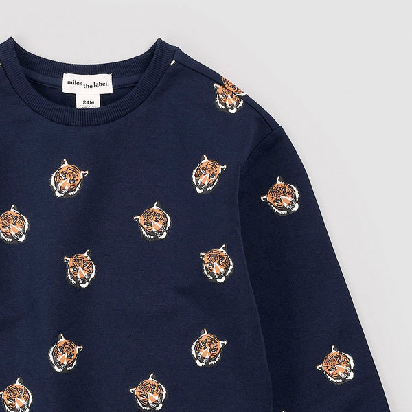 Long Sleeve Sweatshirt Go Tigers Print on Blue