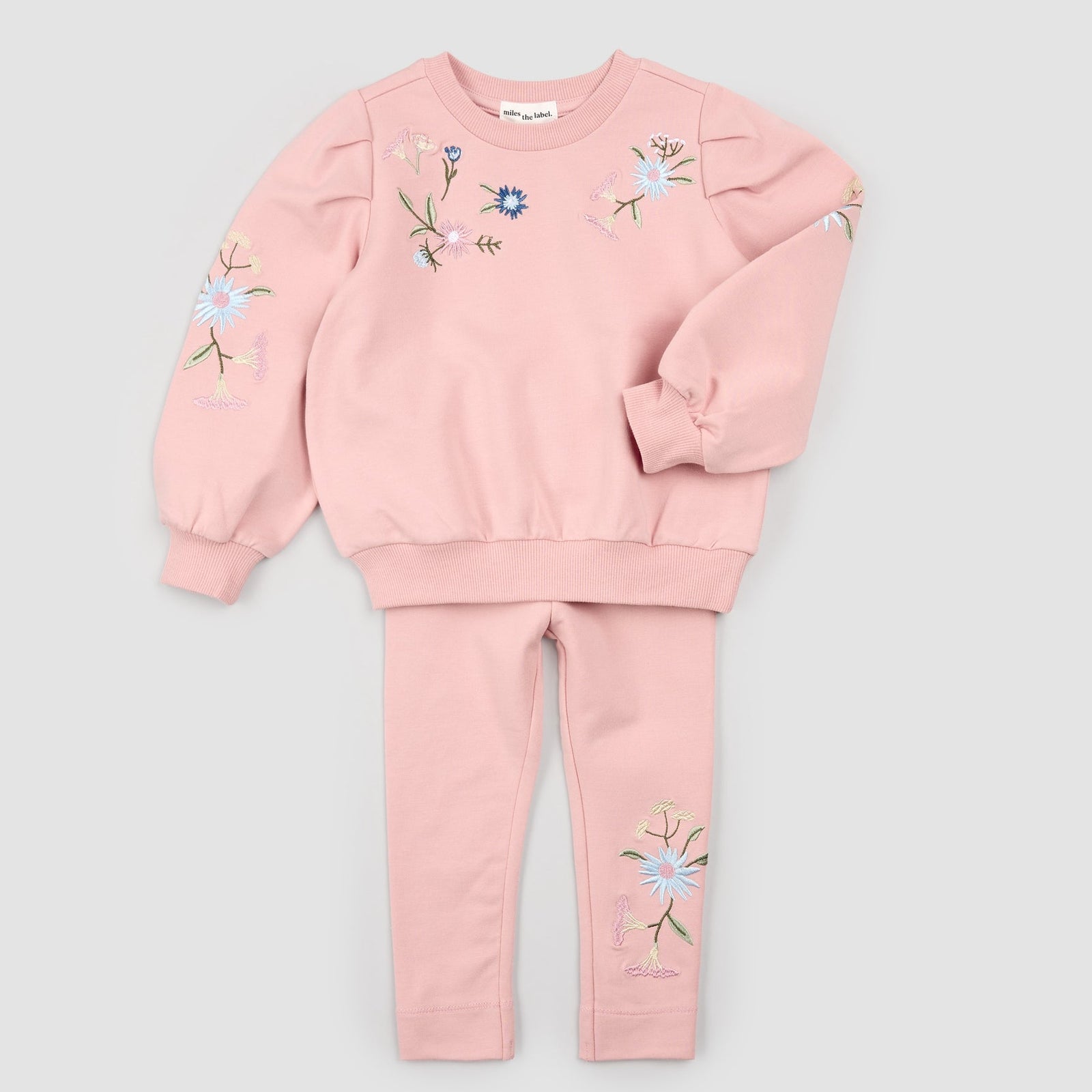 Miles Pink Set with Floral Embroidery