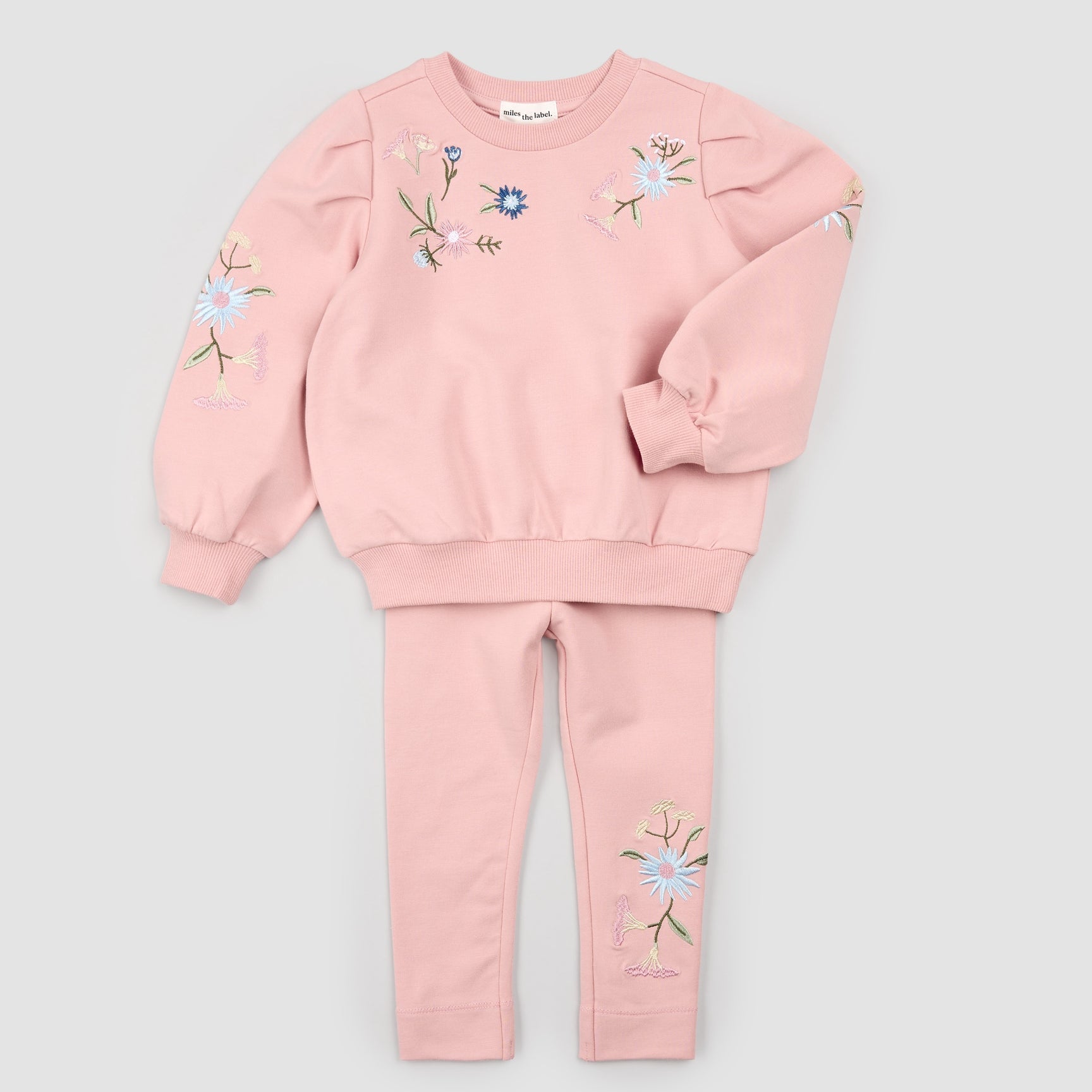 Miles Pink Set with Floral Embroidery