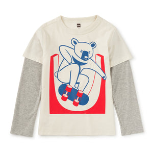 Long Sleeve Layered Graphic Tee | Skater Moon Bear