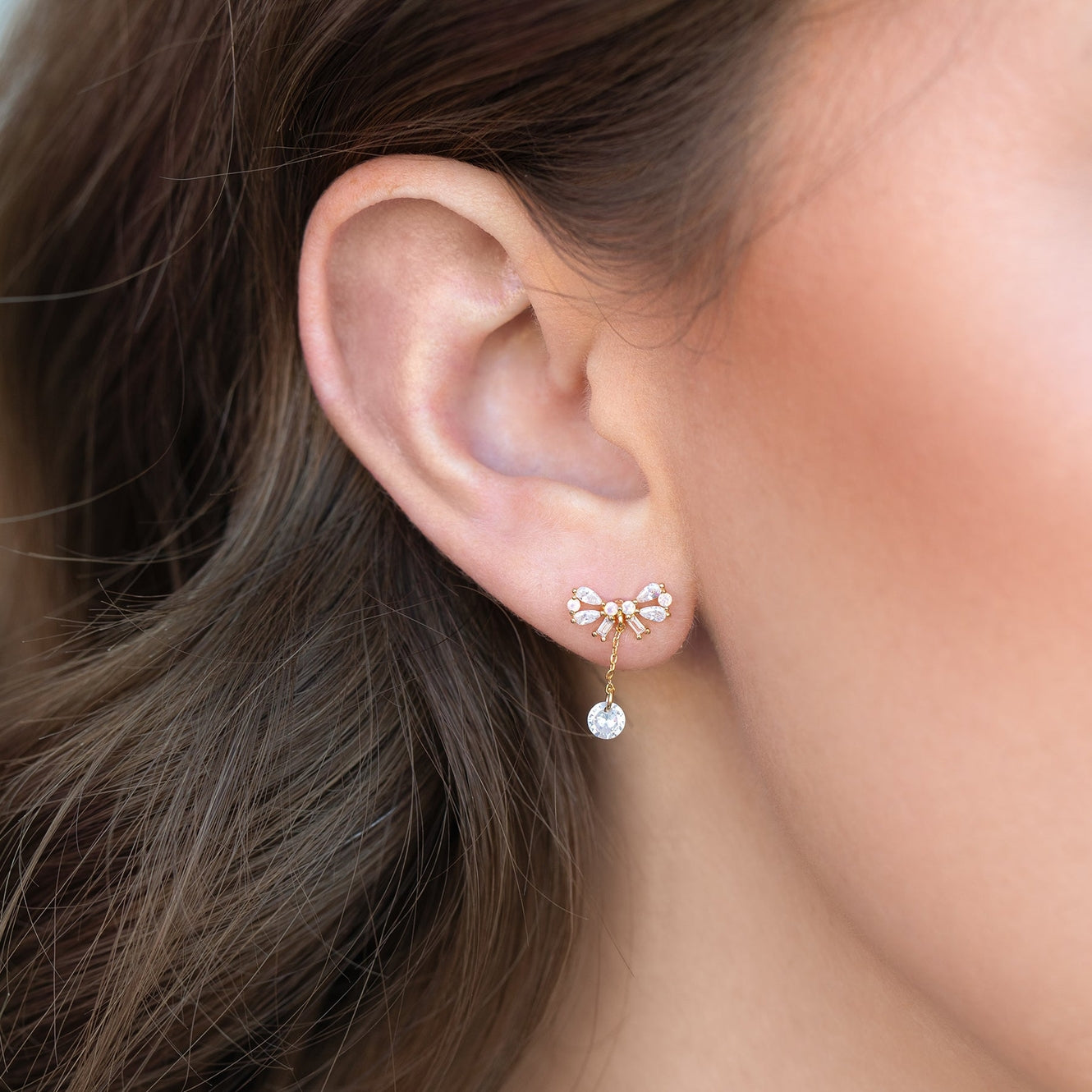 Mini Bow Dew Drop Earrings | 18k Gold Plated