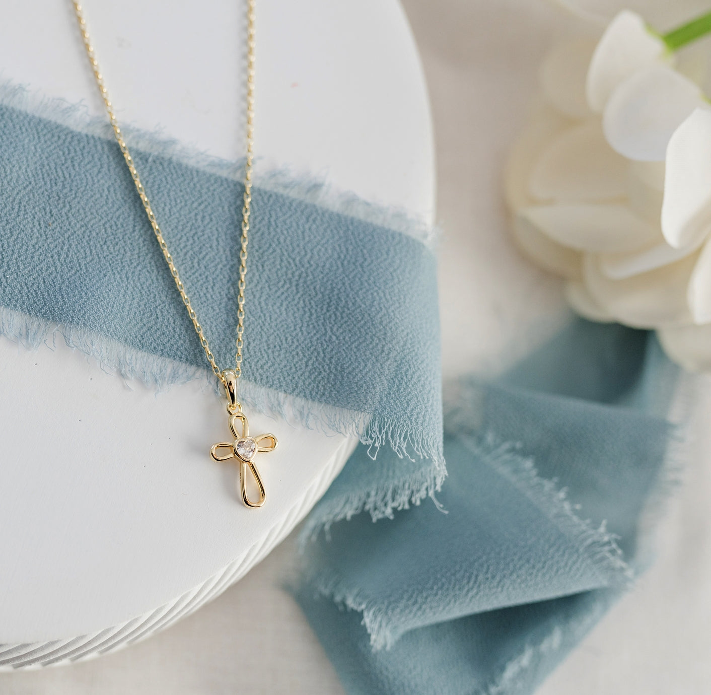Girls 14K Gold-Plated Cross Heart Necklace