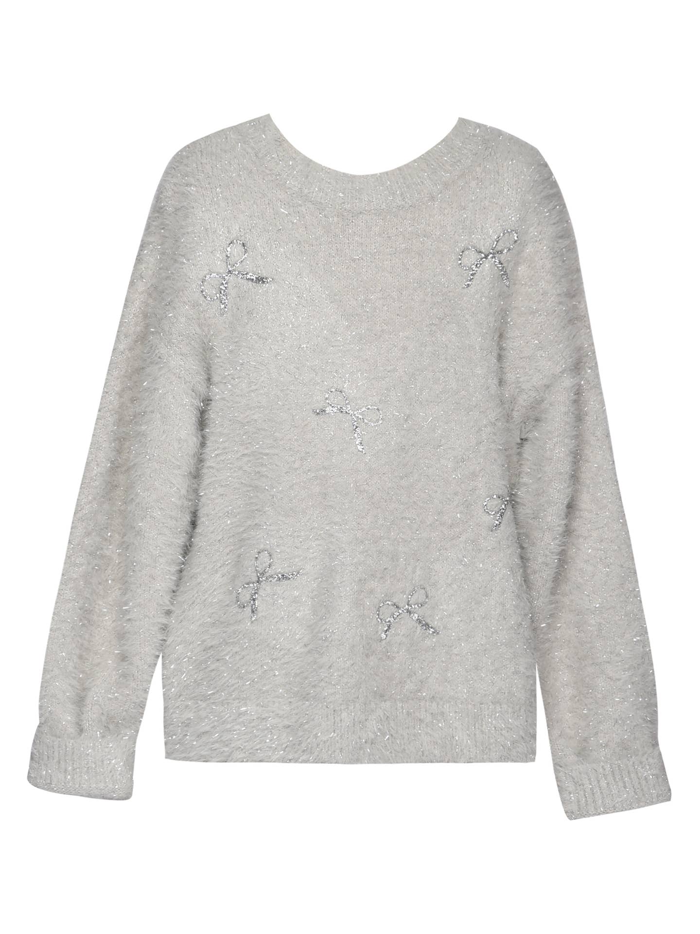 Fuzzy Metallic Sweater w/ Sequin Bows