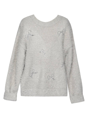 Fuzzy Metallic Sweater w/ Sequin Bows