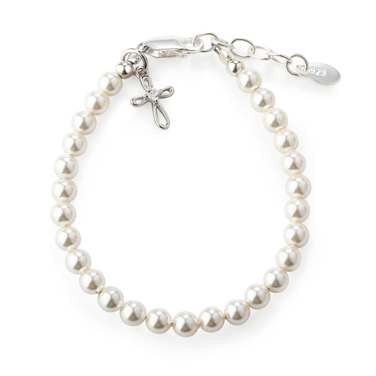 Girls Pearl Sterling Silver Cross Bracelet