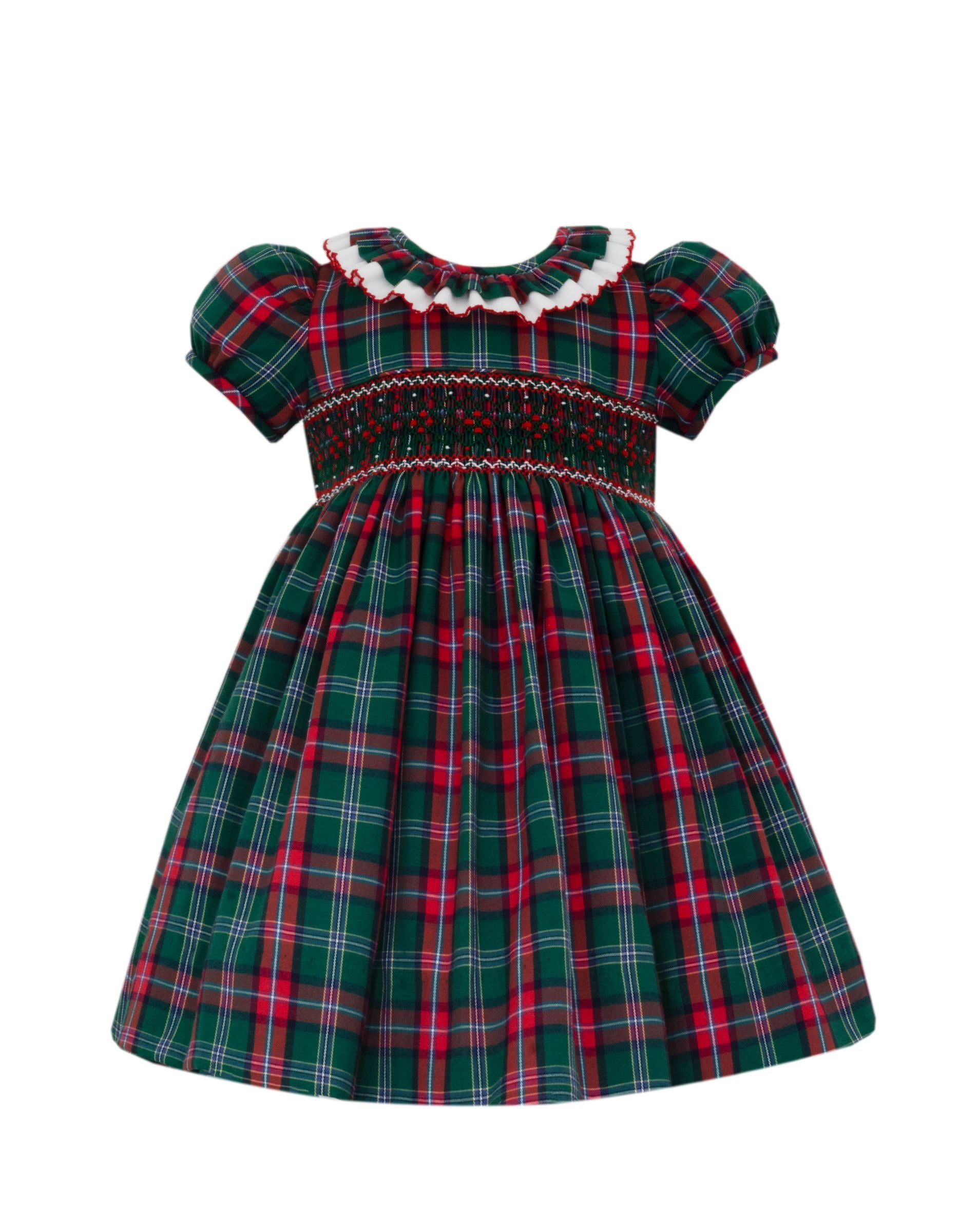 Green and Red Plaid Smocked Short Sleeve Float Dress