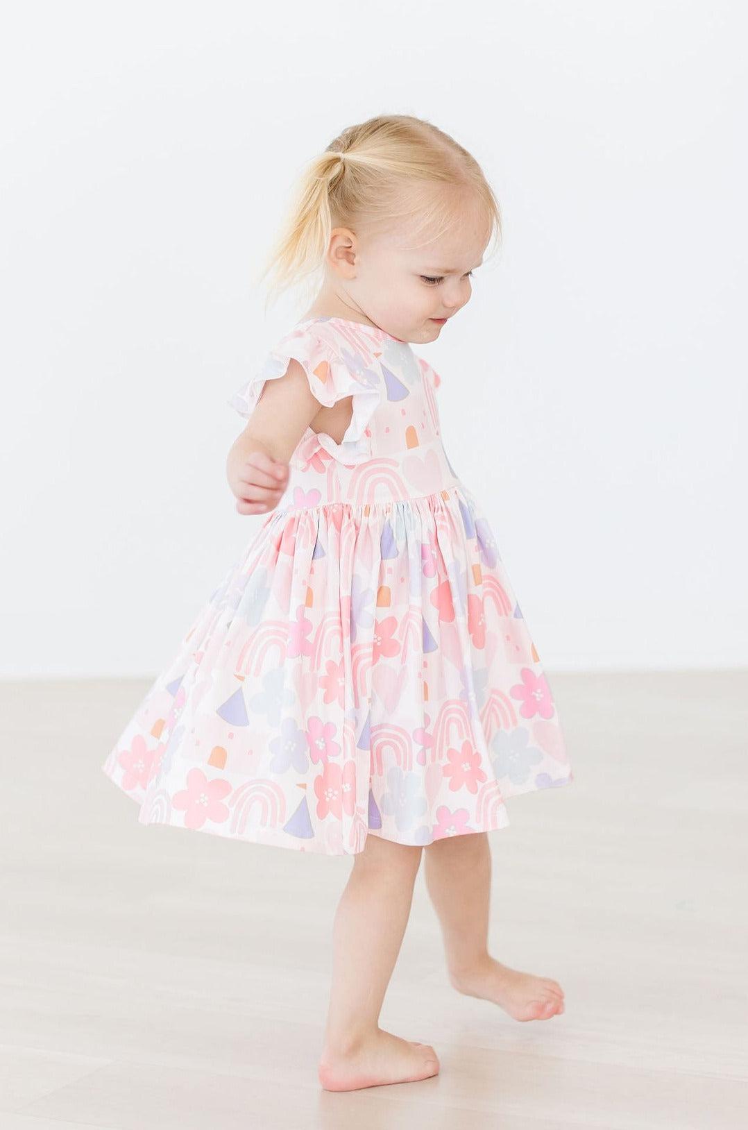 Castles and Rainbows Flutter Sleeve Twirl Dress