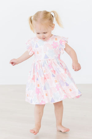 Castles and Rainbows Flutter Sleeve Twirl Dress