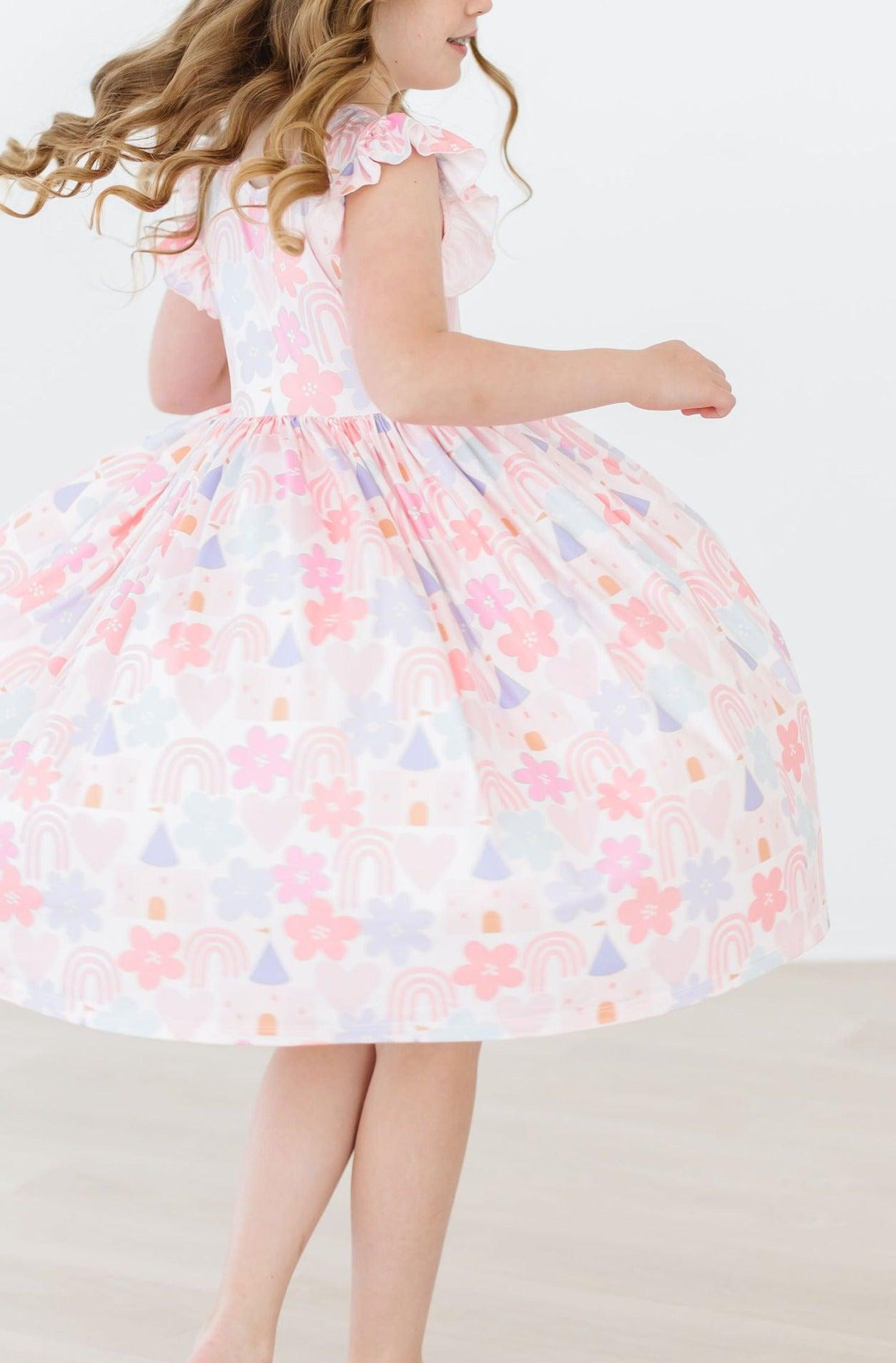 Castles and Rainbows Flutter Sleeve Twirl Dress
