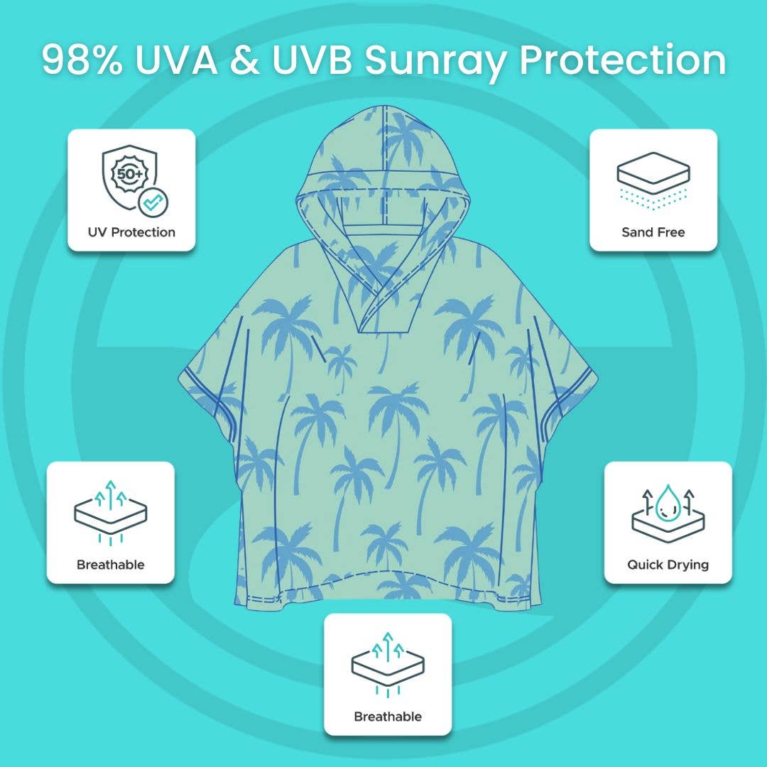 Kids Hooded UPF 50+ Poncho | Seafoam Palm Trees