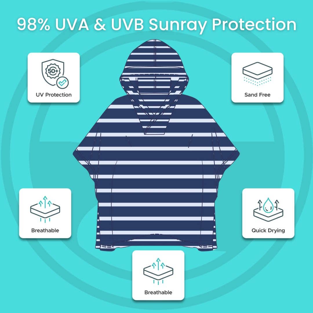 Kids Hooded UPF 50+ Poncho | Nautical Navy