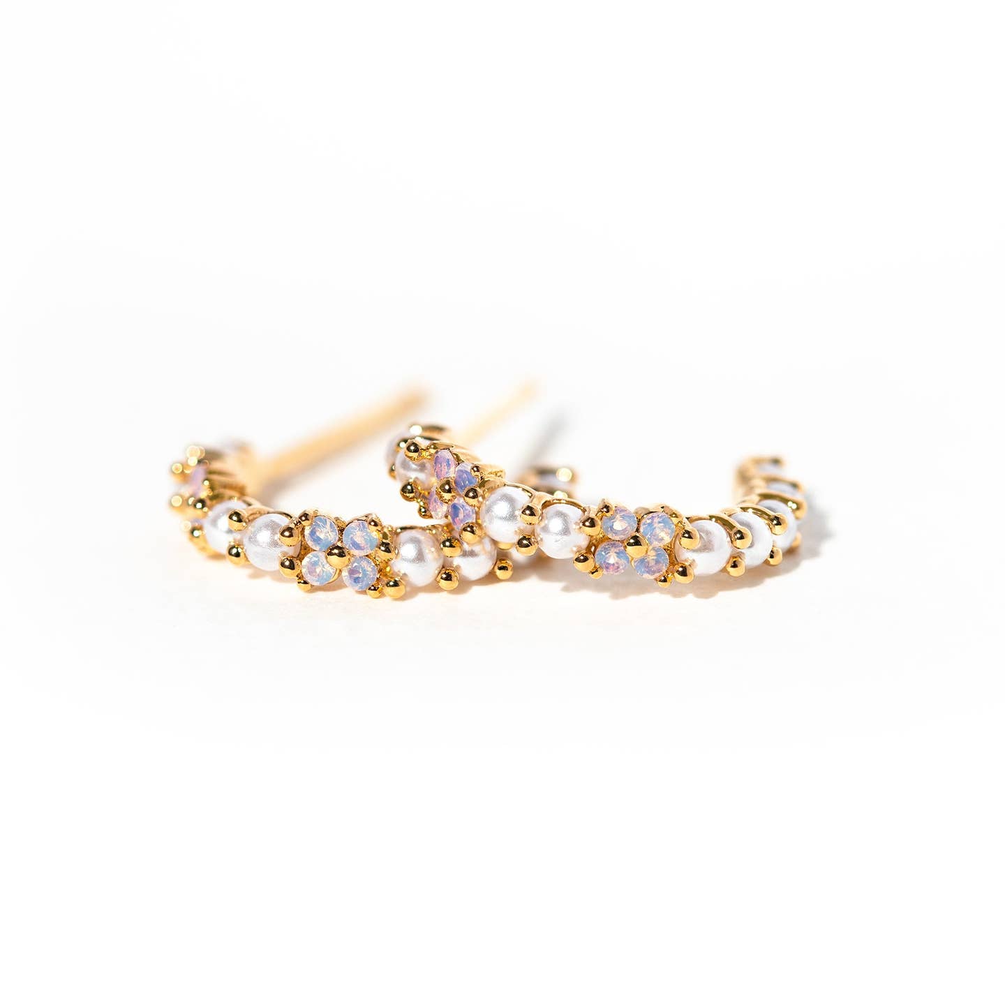 Orchid Gem Pearl Hoop Earrings | 18k Gold Plated