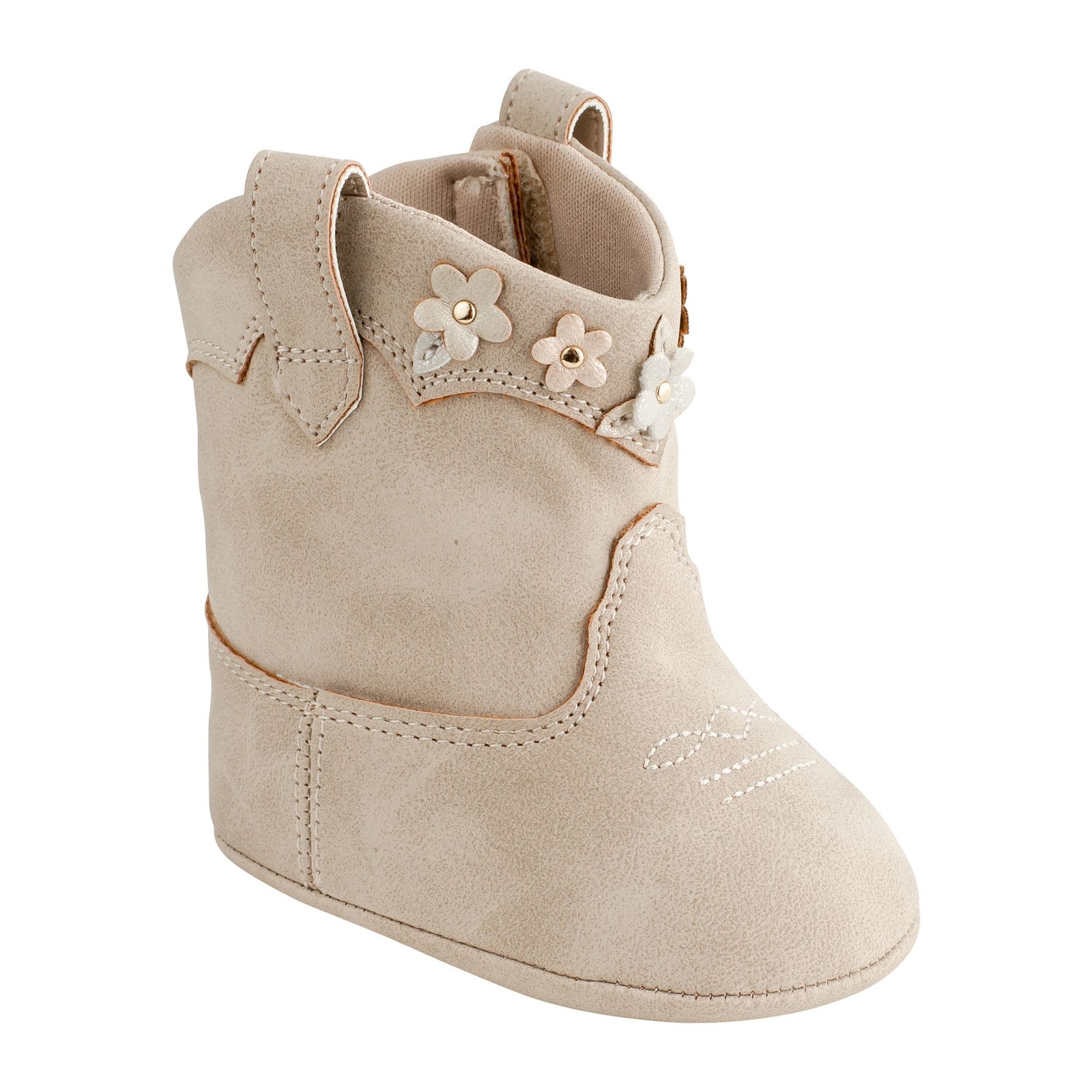 Mia Infant Distressed Western Boot | Taupe with Shimmer Flowers