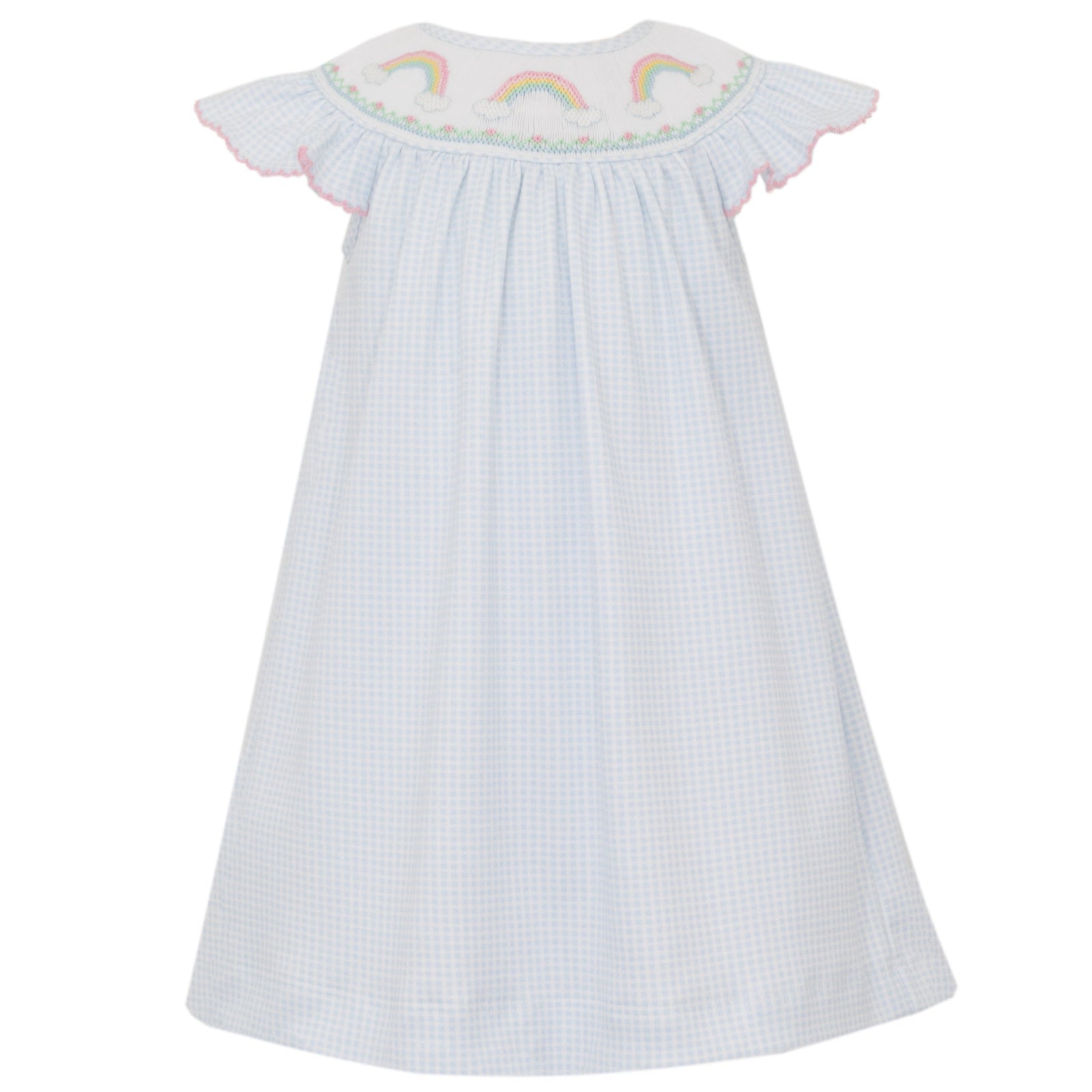 Light Blue Gingham Bishop Dress | Rainbow Smocking